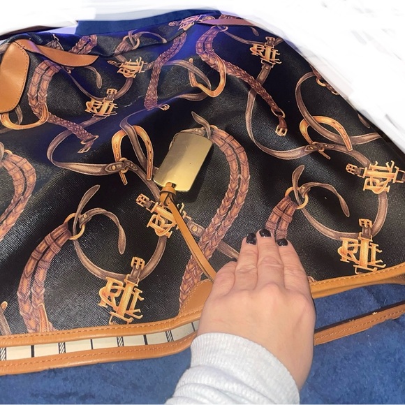 Ralph Lauren Black/Brown Equestrian Print PVC And Leather Shopper Tote - Picture 7 of 9